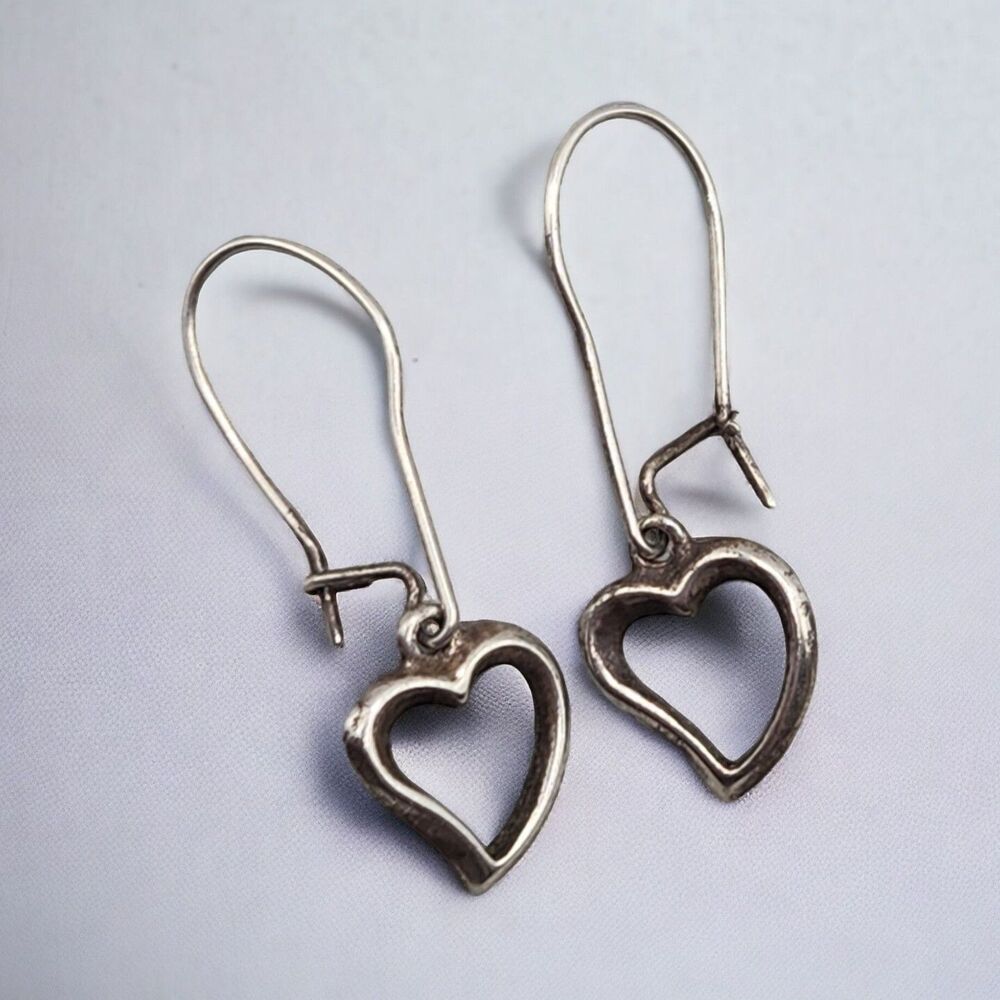 Sterling 925 Open Heart Earring 1" Minimalist Dainty Coquette Clean Girl Chic